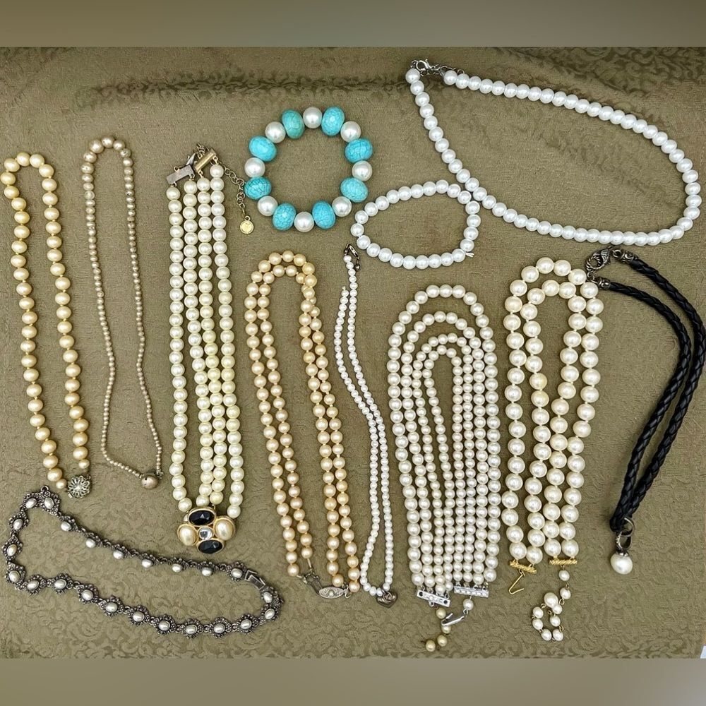 Faux Freshwater Pearl Gold Silver Tone Sterling Costume Jewelry Repurpose Bundle